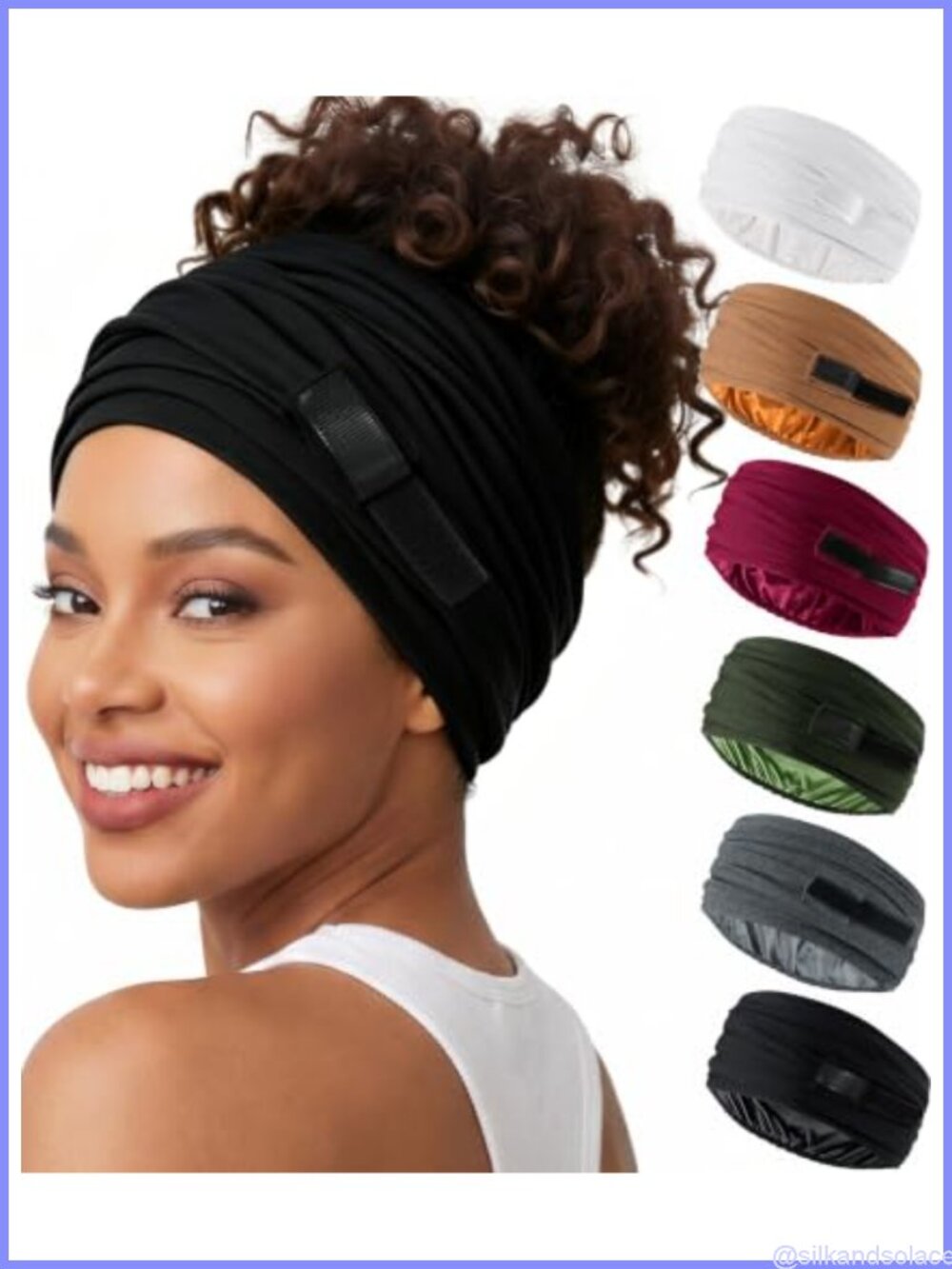 Satin Lined Open Turban Headband Stretch Workout Head Wrap